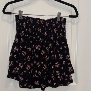 Streetwear Society Black Floral Smocked Mini Skirt - Pink Accent
